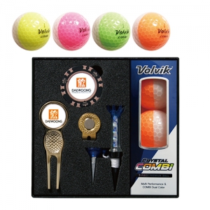 볼빅 크리스탈 콤비 3피스 골프볼 + 칩볼마커(2) + 그린보수기볼마커(골드) + 자석클립(골드) + 자석티 세트