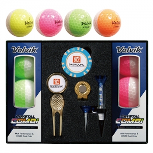 볼빅 크리스탈 콤비 3피스 골프볼 6구 + 칩볼마커(2) + 그린보수기볼마커(골드) + 자석클립(골드) + 자석티 세트