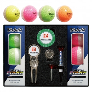 볼빅 크리스탈 콤비 3피스 골프볼 6구 + 칩볼마커(2) + 그린보수기볼마커(실버) + 자석클립(실버) + 자석티 세트