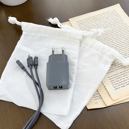 팝폰 3in1 멀티케이블 2포트 동시 충전기 에코 스트링 파우치 선물세트