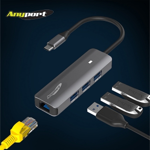 애니포트 4IN1 알루미늄바디 C타입허브 기가랜포트 USB허브 AP-TC41UL
