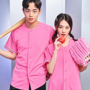 [전사인쇄] 핑크 야구티셔츠