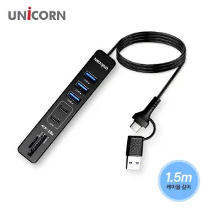 [������] A+CŸ�� USB3.2 Gen1 7In1 USB ��Ƽ��� ī�帮���� 1.5m���̺� RHC-700C (23mm x 123mm x 20mm / 65g)
