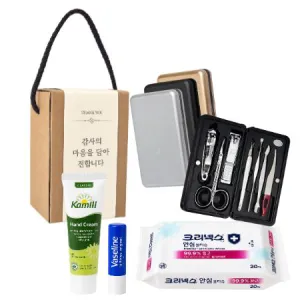 고급 위생키트 쓰리쎄븐 손톱깎이(7PCS) 777 + 크리넥스 살균소독 물티슈 + 카밀 핸드크림  + 립밤 | 손톱깍이선물세트 판촉물 제작