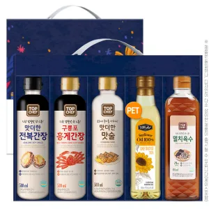 탑셰프 정성나눔5종세트(전복간장,홍게간장,맛술,해바라기유,멸치육수) | 오일류 소스류 판촉물 제작