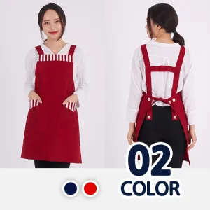 남자 여자 세로 스트라이프 포인트 H형 앞치마 카페 식당 주방 서빙 단체 유니폼 | 앞치마 판촉물 제작