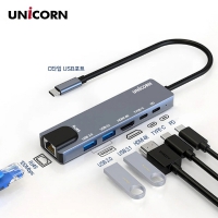 유니콘 C타입 6in1 LAN포트 HDMI 멀티 USB허브 4K 미러링  PD 87W 충전 지원 알루미늄 TCH-L50
