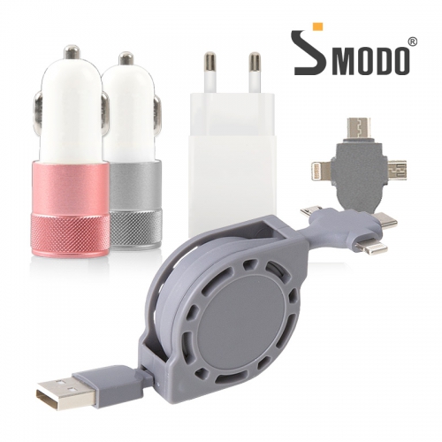 [에스모도]SMODO-226 고속 충전용품 set (십자 릴케이블+듀얼 시거잭+듀얼 어답터) (1.0M/71*42*25mm/77*42*25mm)