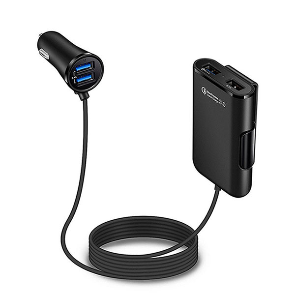 NEXONE 차량용 연장형 4포트 USB 고속충전기 NX-380 블랙 (5*8*1.5cm/2.8*6.5*1.9cm/총 길이:180cm)