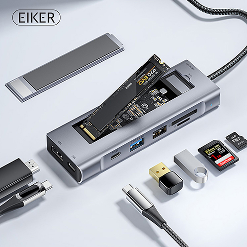 EIKER 8in1 c타입 멀티허브 USB3.2 HDMI PD충전 M.2 SSD 외장케이스
