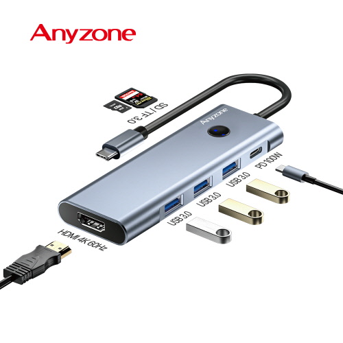 ��ǻ�Ϳ�ǰ USB���/����� �ִ��� USB-C 3.0 4K 7��Ʈ ��Ƽ ��� ANY-HUB6 ��ǰ ����